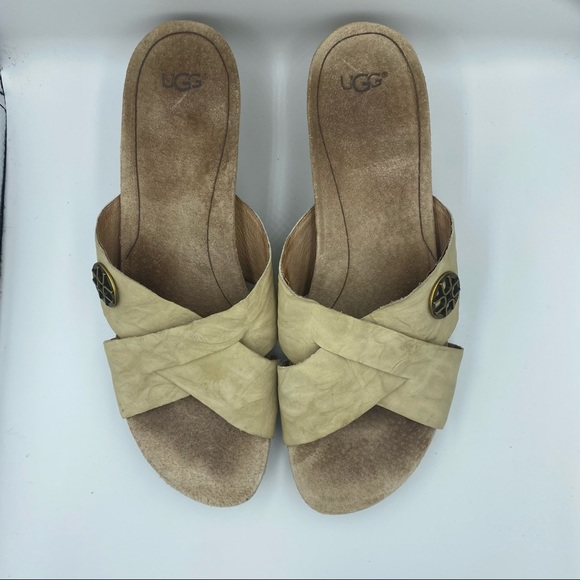 UGG Lyra Leather sandals cork wedge size 9.5 - Picture 4 of 8